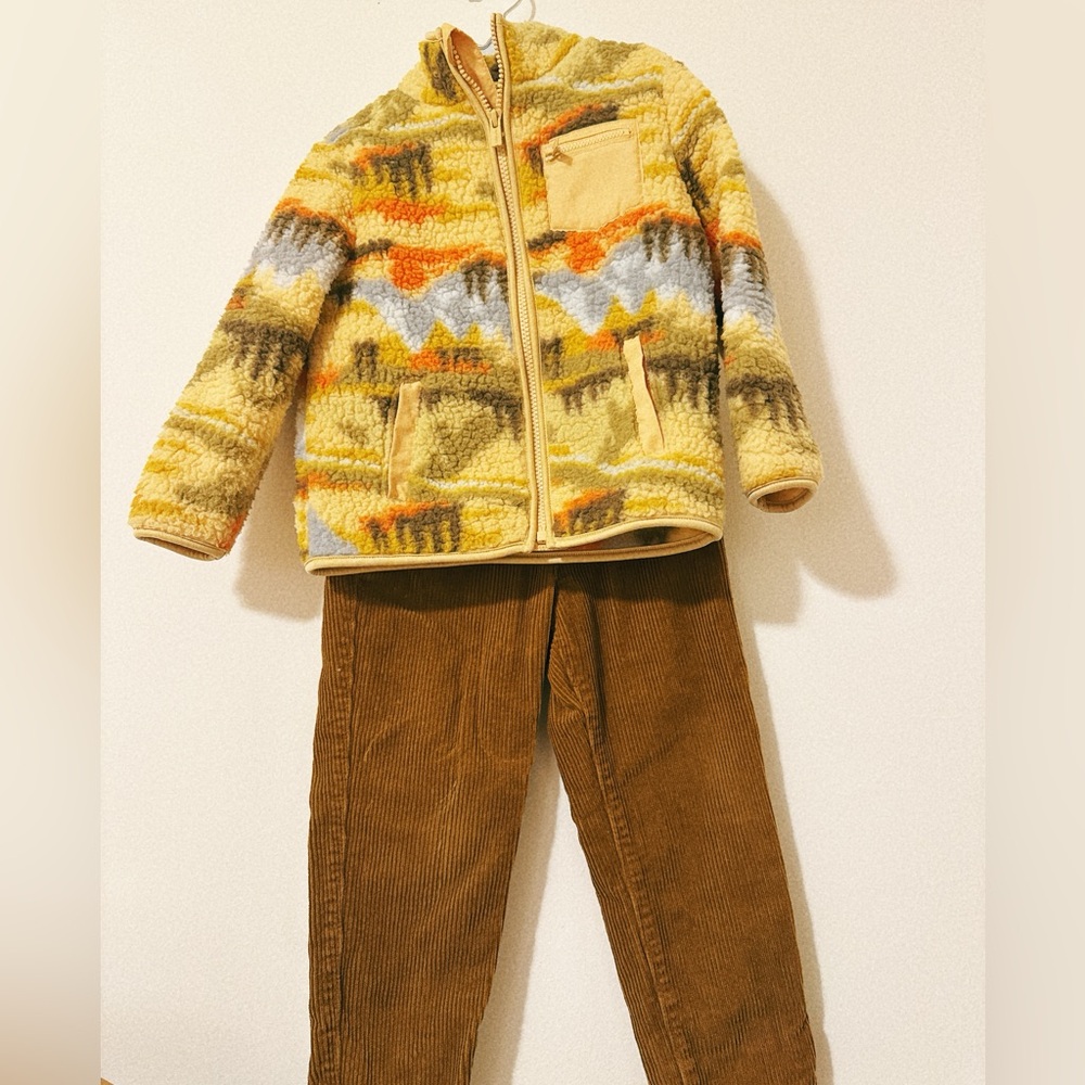 Boys Colorful Old Navy Fleece Jacket and Brown Corduroy Pants Set